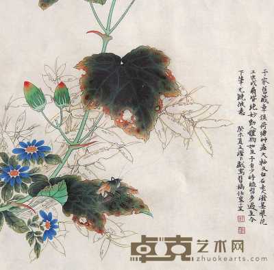 任重 癸未（2003年）作 花卉草虫 镜心 38×38cm